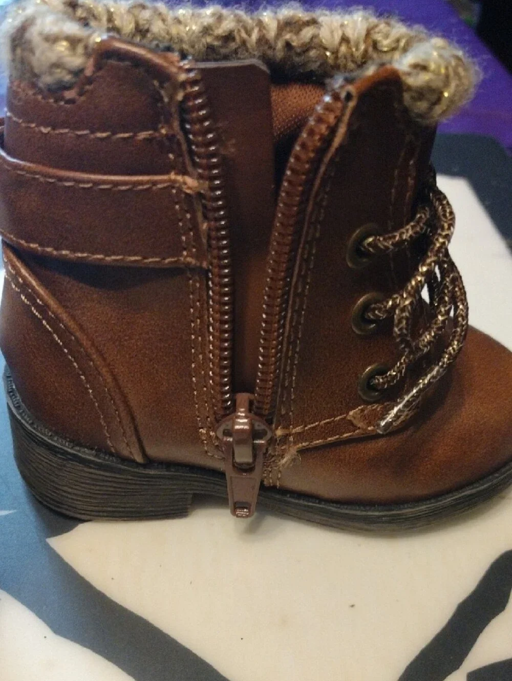 wonder nation Brown Faux-Leather Knit Cuff Kids Boots
